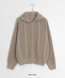 Mikori two-way high neck cable crop knit zip-up