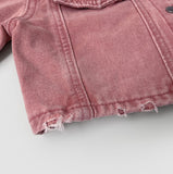 Vintage Washing Pocket Crop Denim Jacket