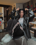 Seri glossy crack leather hoodie field jacket