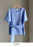 Eju Round Ribbon Strap Short Sleeve Blouse