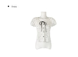 Melville Dot Wrinkle Puff Short Sleeve Blouse