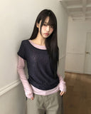 [MADE] Ronen Shirred Short Sleeve Layered Tencel Long Sleeve T-shirt