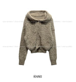 Winter Angora Knit Hooded Cardigan