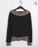 Ratzen Color Matching Layered Cut Round Long Sleeve T-Shirt