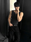 Pigment Henley Neck Damage Detail Muscle Fit Sleeveless