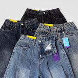 Pin Tuck Banding Casual Long Wide Washing Denim Pants