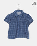 Rehue Check Shirring Banding Puff Short Sleeve Blouse