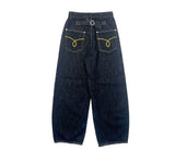Emil Back Buckle Stitch Raw Denim Wide Pants
