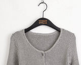 Toss Ribbed Color Matching Round Crop Long Sleeve Cardigan