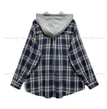 Leaf Hooded Layered Check Shirt