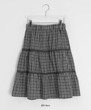 [BAONHAUS] Yanbi Check Lace Banding Midi Skirt