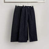 Winter Non-Fade Peach Fuzz Non-Span Long Wide Denim Pants