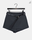 Nimu Stripe Pattern Belt Short Skirt Pants