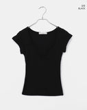 Lina Heartneck Punching Cap Sleeve Shirring Short Sleeve T-Shirt