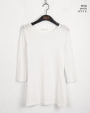 Todd Basic Plain Layered Cotton Round Three-quarter Short Sleeve T-Shirt