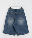 Knits Pintuck Cat Washing Bermuda Denim Pants