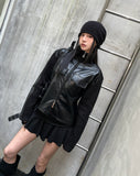 [LANARCH] Amber Leather Pocket Neck Zip-Up