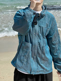 Double Pleats High-Neck S/S Blue Jacket