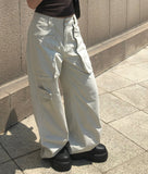 Kens Big Pocket Zipper Cargo Wide Pintuck Pants