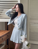 Retno Tweed Short Jacket Pleated Mini Skirt