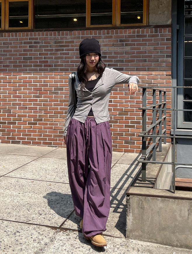 【U LAN】[U-BASIC] Chico Summer Two-Pin Tuck Nylon Pants U LAN (ユーラン) - [U-BASIC]チコサマーツーピンタックナイロン