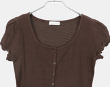 Plain Wrinkle Wave Button Short Sleeve Cardigan