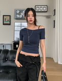 Toe Stripe Unbalance Shoulder Short Sleeve