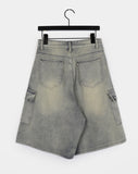 Kelu Vintage Washing Strap Cargo Denim Bermuda Shorts