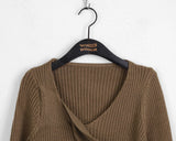 Robeil Twist Wrap V-neck Ribbed Long Sleeve Knit