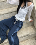 Kinda Track Snap Button Wide Long Training Pants