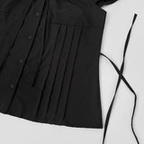 Balloon Soft Fit Ribbon Strap Short Sleeve Blouse