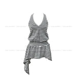 Witty Stripe Flare Halter Sleeveless