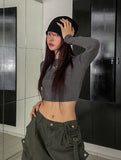 [U-BASIC] Sling U-neck crop long sleeve