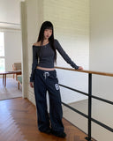 Fumo Snap Button Ribbed One-Off Shoulder Long Sleeve T-Shirt