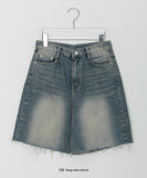 Kayachi Damage Washing Bermuda Denim Pants
