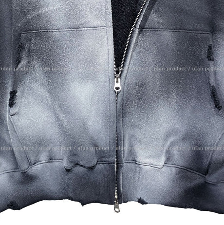 【U LAN】(UNISEX) Dirty Spray Shine Warmer Hood Zip-up U LAN (ユーラン) - (男女兼用)ダーティスプレーシャイン