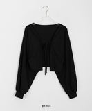 [BAONHAUS] Pohen Ribbed Ribbon Crop Cardigan