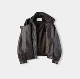 Zadon High-Neck Overs Fit Leather Jacket