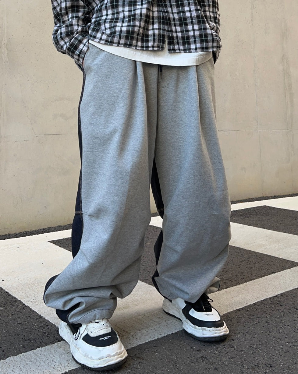 KOOLOSET】Half and Half Denim Balloon String Pants