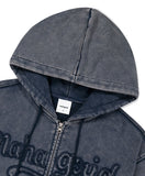 WASHED CUT OFF APPLIQUE HOOD ZIP UP