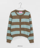 Econi color matching stripe round crop knit cardigan