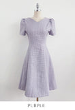 Ipu Heart Neck Puff Tweed Flare One Piece