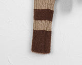 [Muffler set] Freena V-neck Angora Color Matching Stripe Crop Long Sleeve Knit
