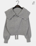 Hanel button off-shoulder muffler knit