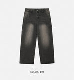 (UNISEX) Coloring Carpenter Wide Denim Pants