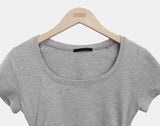 NER Deep U-Neck Round Side Shirred Short Sleeve T-Shirt