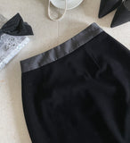 Naiz Satin Color Matching Span Velvet Long Skirt