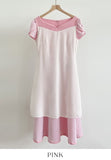 Sebit Heart-Neck Tulip Tweed Flared Long One Piece