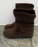 [Fur lining] Reveal vintage belt shirring suede 3cm middle boots