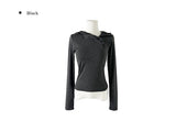 Rhythm Diagonal Unbalanced Button Hood Long Sleeve T-shirt